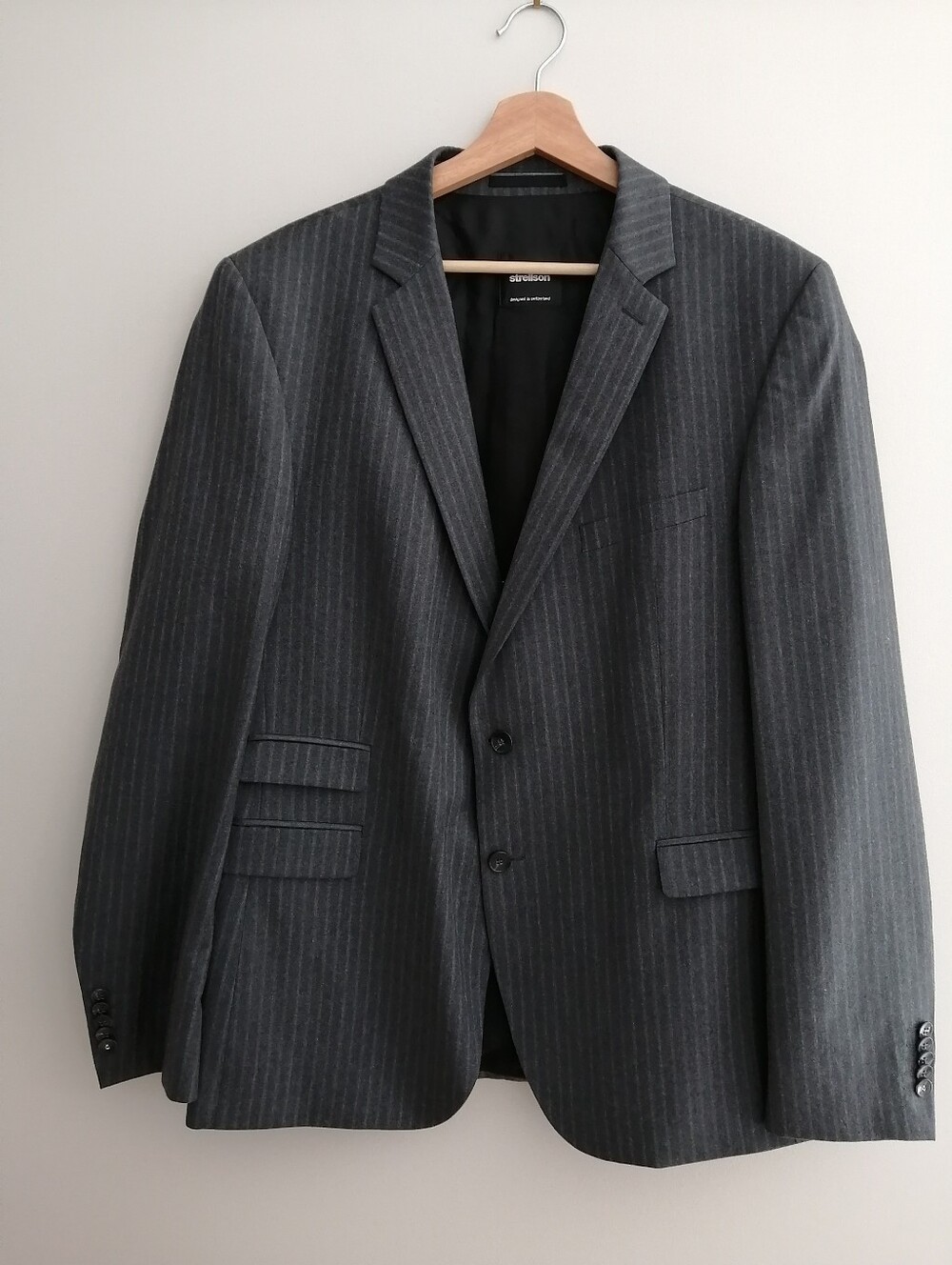 Strellson Jesse James Men's Wool Grey Pinstripe Blazer Single Breasted Size 52